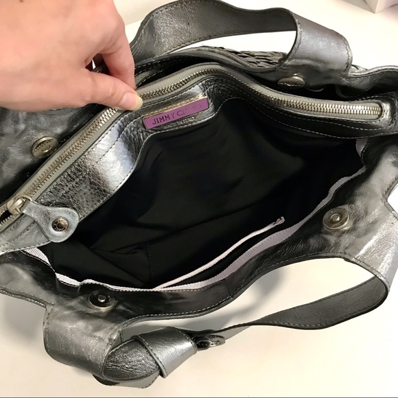 Authentic ⭐️ JIMMY CHOO ⭐️ Woman’s Silver / Metallic Leather Hobo Shoulder Bag - Picture 6 of 17